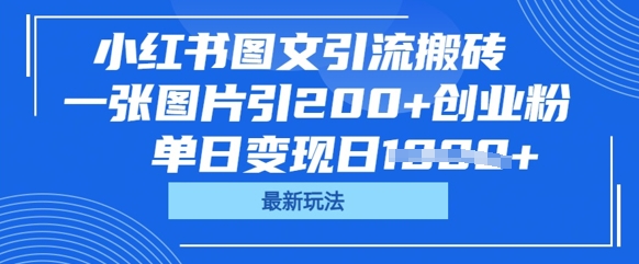 小红书图文引流搬砖，一张图片引200+创业粉，单日变现日数张-网创库