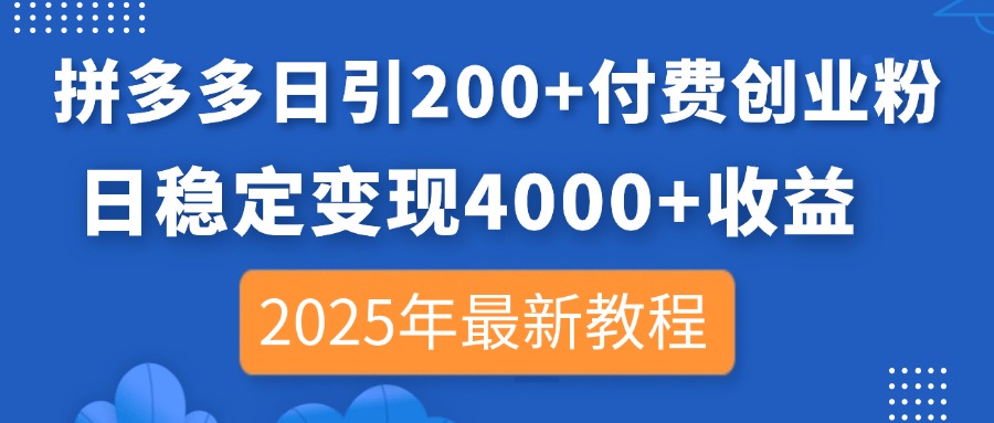 (14217期)拼多多日引200+付费创业粉,日稳定变现4000+收益,2025年最新教程-网创库