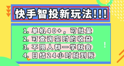 快手智投新玩法,单机日入40+,可批量,可查询实时收益,零门槛【揭秘】-网创库