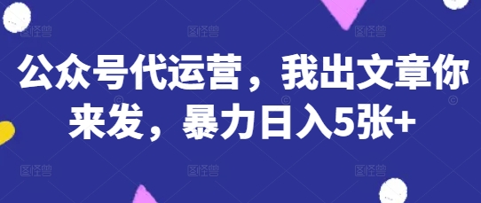 公众号代运营，我出文章你来发，暴力日入5张+【揭秘】-网创库