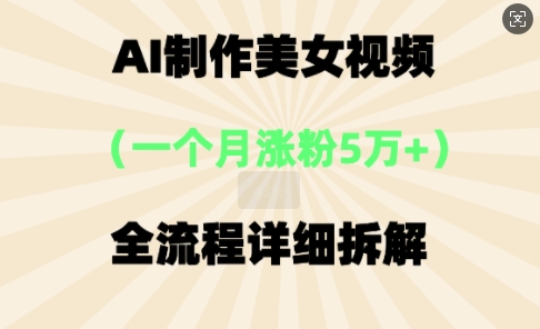 AI制作美⼥视频,⼀个⽉涨粉5万,全流程详细拆解-网创库