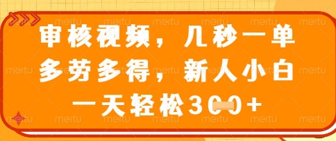 最新审核视频,几秒一单,多劳多得,新人小白一天轻松3张【揭秘】-网创库