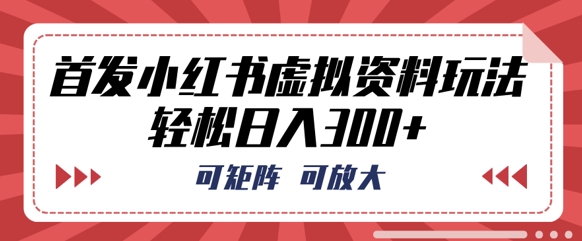 首发小红书虚拟资料玩法,可矩阵,可放大,轻松日入3张-网创库