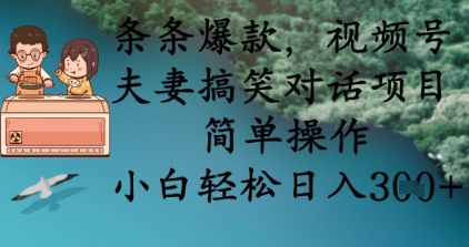 条条爆款,视频号夫妻搞笑对话项目,简单操作,小白轻松日入3张+-网创库
