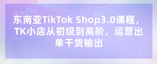 东南亚TikTok Shop3.0课程,TK小店从初级到高阶,运营出单干货输出-网创库