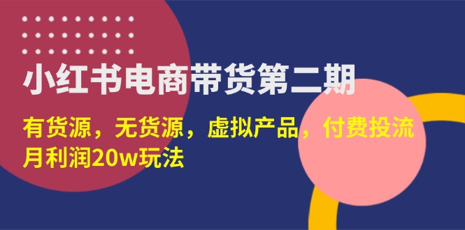 (14186期)小红书电商带货第二期,有货源,无货源,虚拟产品,付费投流,月利润20w-网创库