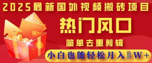 2025最新视频搬砖项目,热门风口,简单去重剪辑,小白也能轻松月入过W-网创库