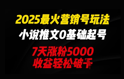 2025最火营销号玩法：小说推文0基础起号，7天涨粉5000，收益轻松破k-网创库