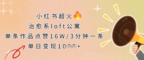 小红书超火的治愈系loft公寓,单条作品点赞16W,3分钟一条,单日变现数张-网创库