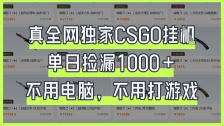 真全网独家CSGO挂G，单日捡漏1k+【揭秘】-网创库