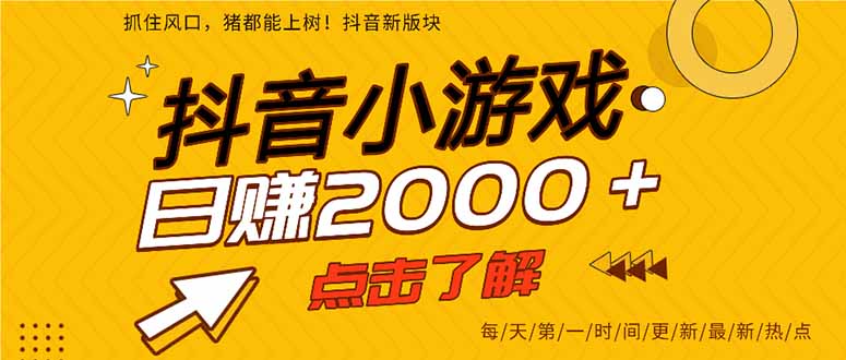 (14319期)抖音小游戏,最新风口项目,亲测单游戏2000+感兴趣点击了解。-网创库